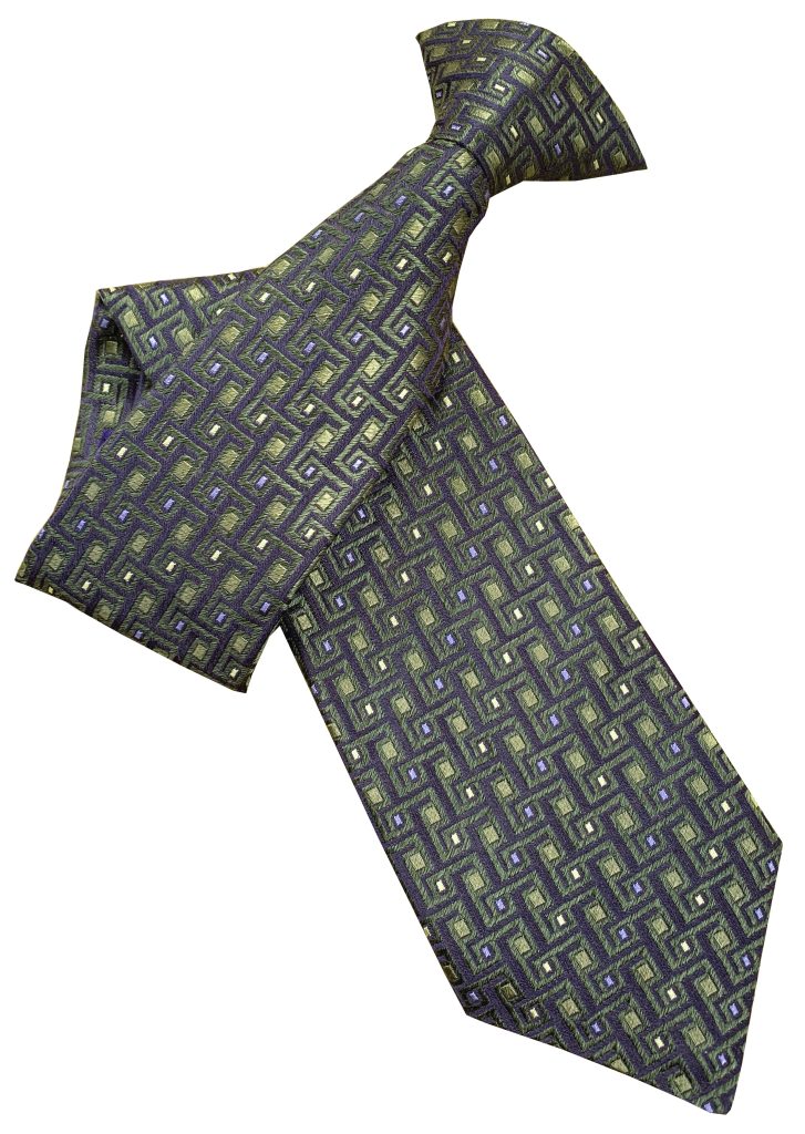 Navy Blue Clip On Tie with Green Aztec Design and Lime Inlay Lethen Silk