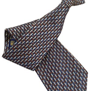 Navy Blue Clip On Tie with Copper and Tan Treadplate Pattern Lethen Silk