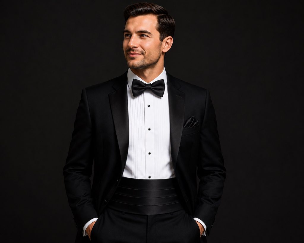 Satin Black Italian Satin Wedding Cummerbund and Bow Tie Set