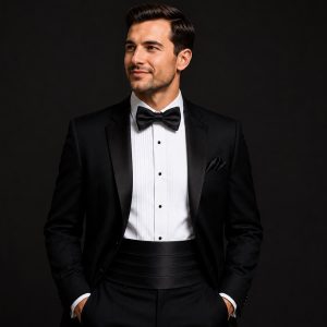 Satin Black Italian Satin Wedding Cummerbund and Bow Tie Set