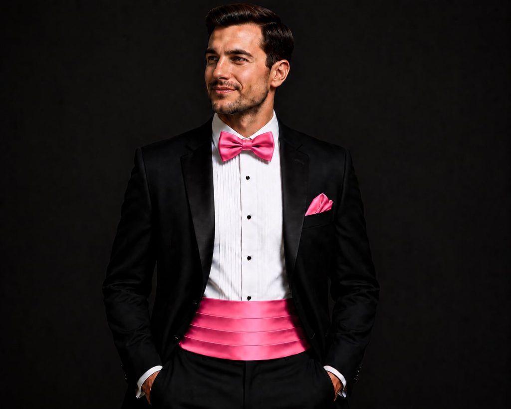 Satin Cerise Italian Satin Wedding Cummerbund and Bow Tie Set