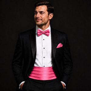 Satin Cerise Italian Satin Wedding Cummerbund and Bow Tie Set