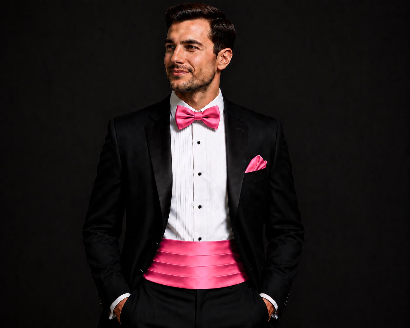 Satin Cerise Italian Satin Wedding Cummerbund and Bow Tie Set
