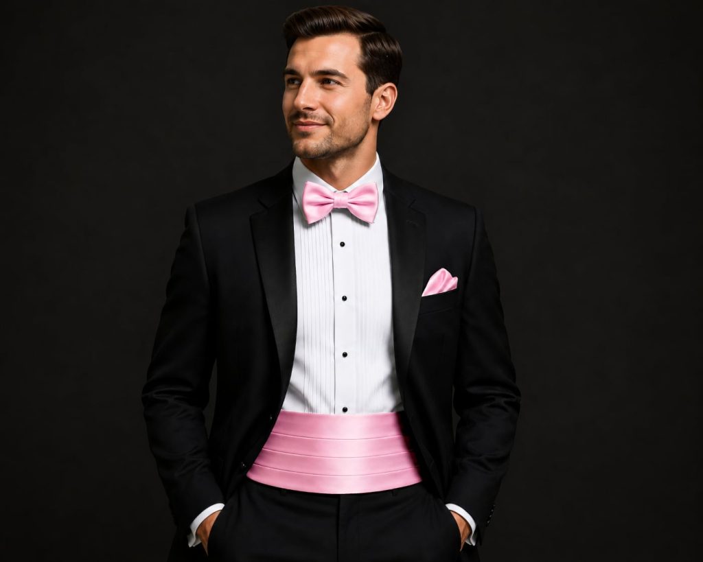 Satin Baby Pink Italian Satin Wedding Cummerbund and Bow Tie Set