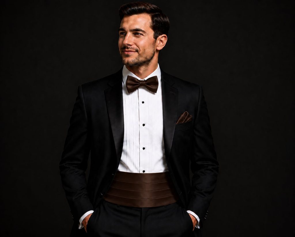 Satin Brown Italian Satin Wedding Cummerbund and Bow Tie Set