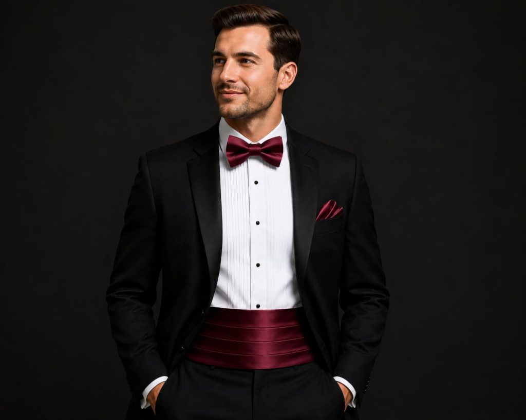 Satin Burgundy Italian Satin Wedding Cummerbund and Bow Tie Set