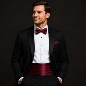 Satin Burgundy Italian Satin Wedding Cummerbund and Bow Tie Set