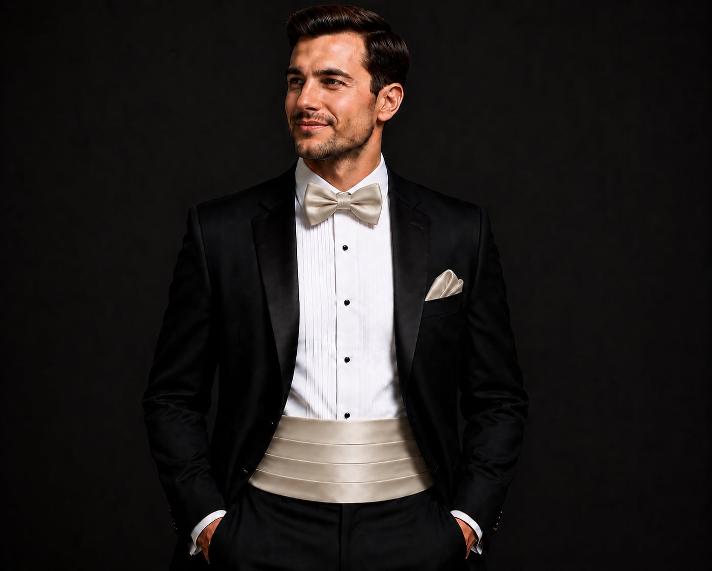 Satin Champagne Italian Satin Wedding Cummerbund and Bow Tie Set