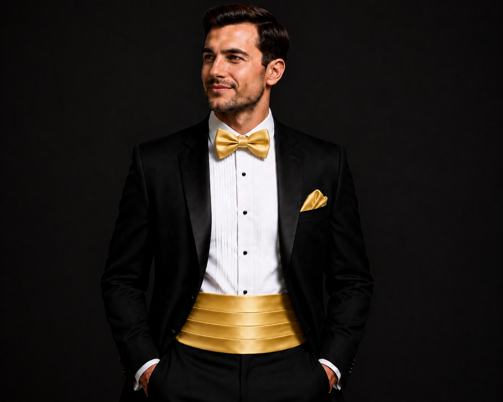 Satin Gold Italian Satin Wedding Cummerbund and Bow Tie Set