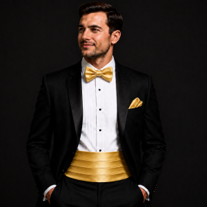 Satin Gold Italian Satin Wedding Cummerbund and Bow Tie Set