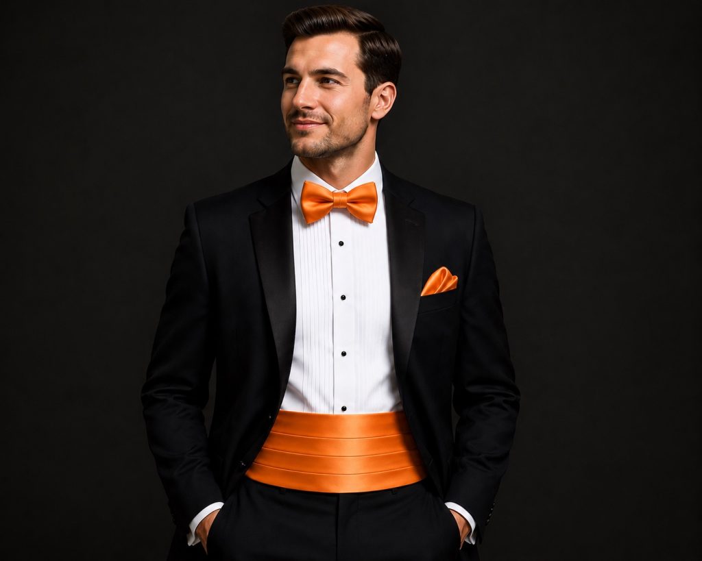 Satin Orange Italian Satin Wedding Cummerbund and Bow Tie Set