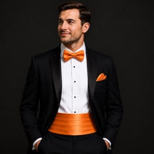 Satin Orange Italian Satin Wedding Cummerbund and Bow Tie Set