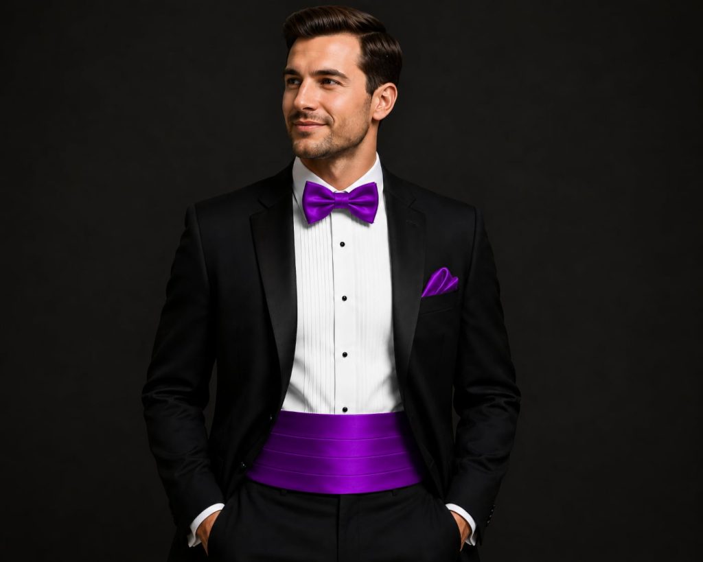 Satin Purple Italian Satin Wedding Cummerbund and Bow Tie Set
