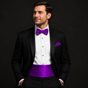 Satin Purple Italian Satin Wedding Cummerbund and Bow Tie Set