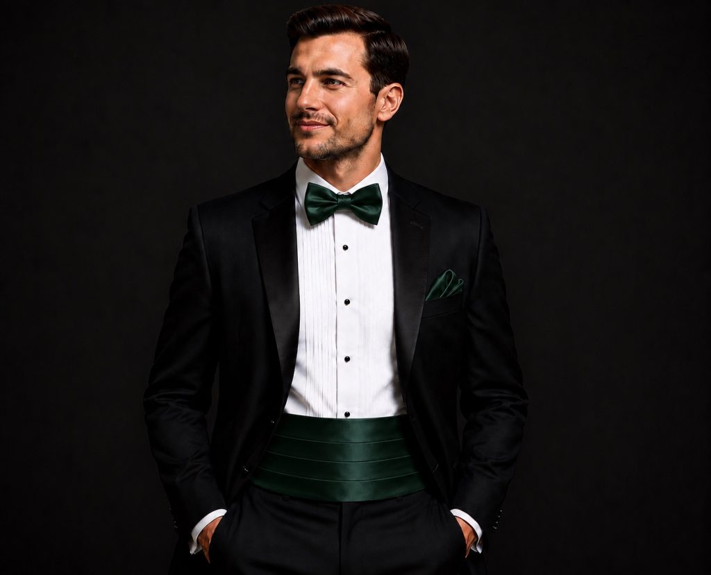 Satin Bottle Green Italian Satin Wedding Cummerbund and Bow Tie Set