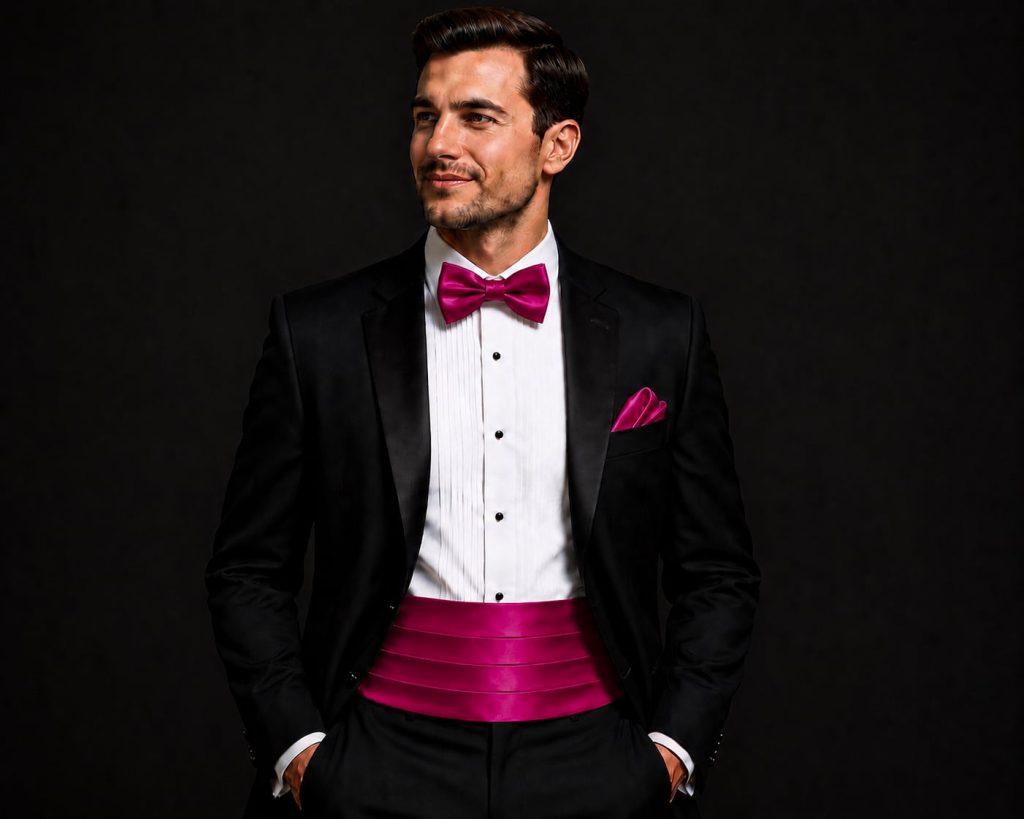 Satin Fuchsia Italian Satin Wedding Cummerbund and Bow Tie Set