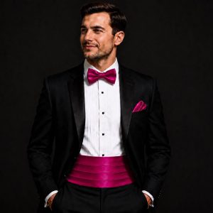 Satin Fuchsia Italian Satin Wedding Cummerbund and Bow Tie Set