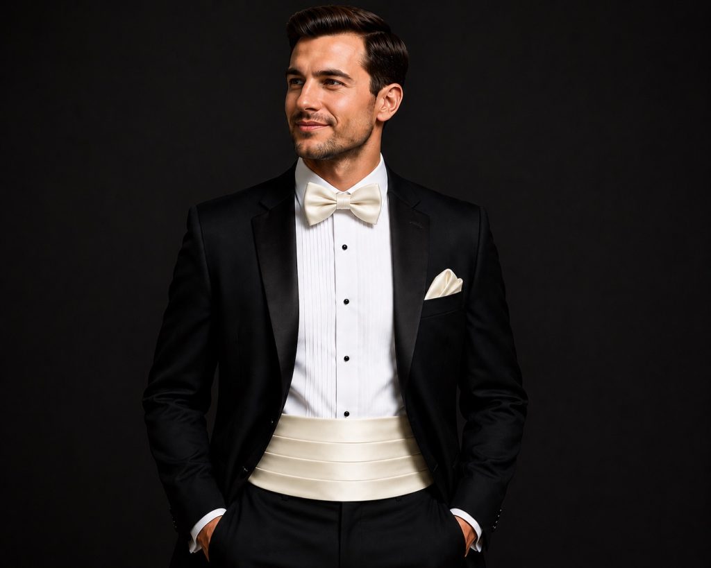 Satin Ivory Italian Satin Wedding Cummerbund and Bow Tie Set