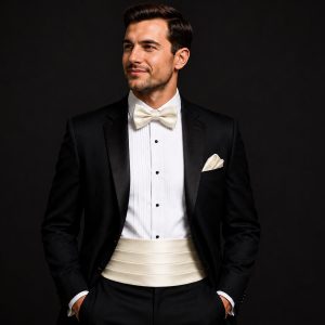 Satin Ivory Italian Satin Wedding Cummerbund and Bow Tie Set