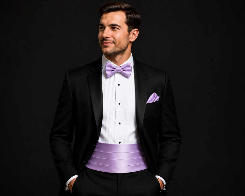Satin Lilac Italian Satin Wedding Cummerbund and Bow Tie Set