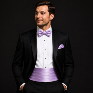 Satin Lilac Italian Satin Wedding Cummerbund and Bow Tie Set