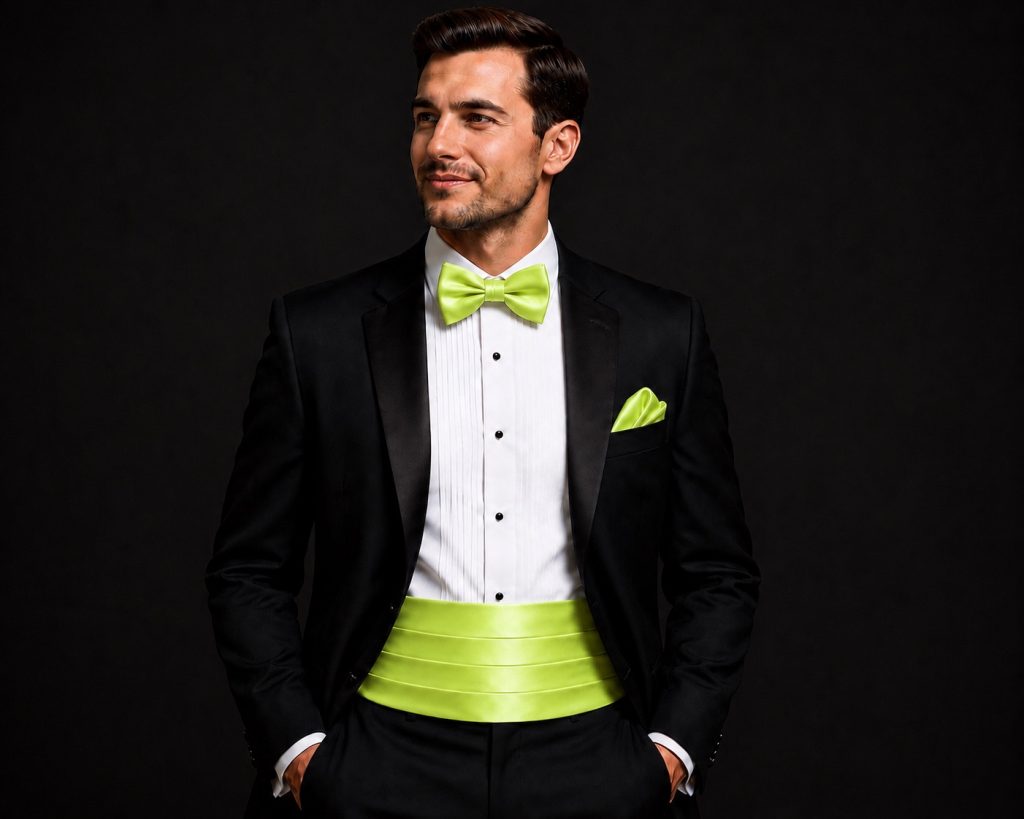 Satin Lime Italian Satin Wedding Cummerbund and Bow Tie Set