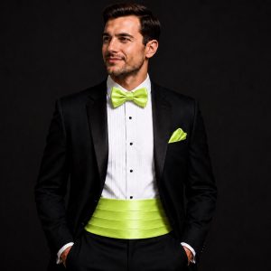 Satin Lime Italian Satin Wedding Cummerbund and Bow Tie Set