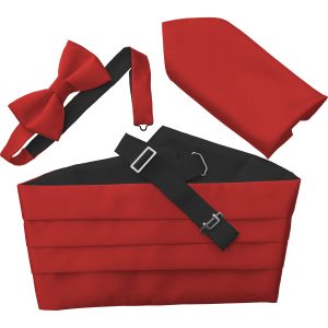 Satin Red Italian Satin Wedding Cummerbund and Bow Tie Set