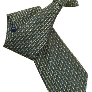 Navy Blue Clip On Tie with Green and Lime Treadplate Pattern Lethen Silk