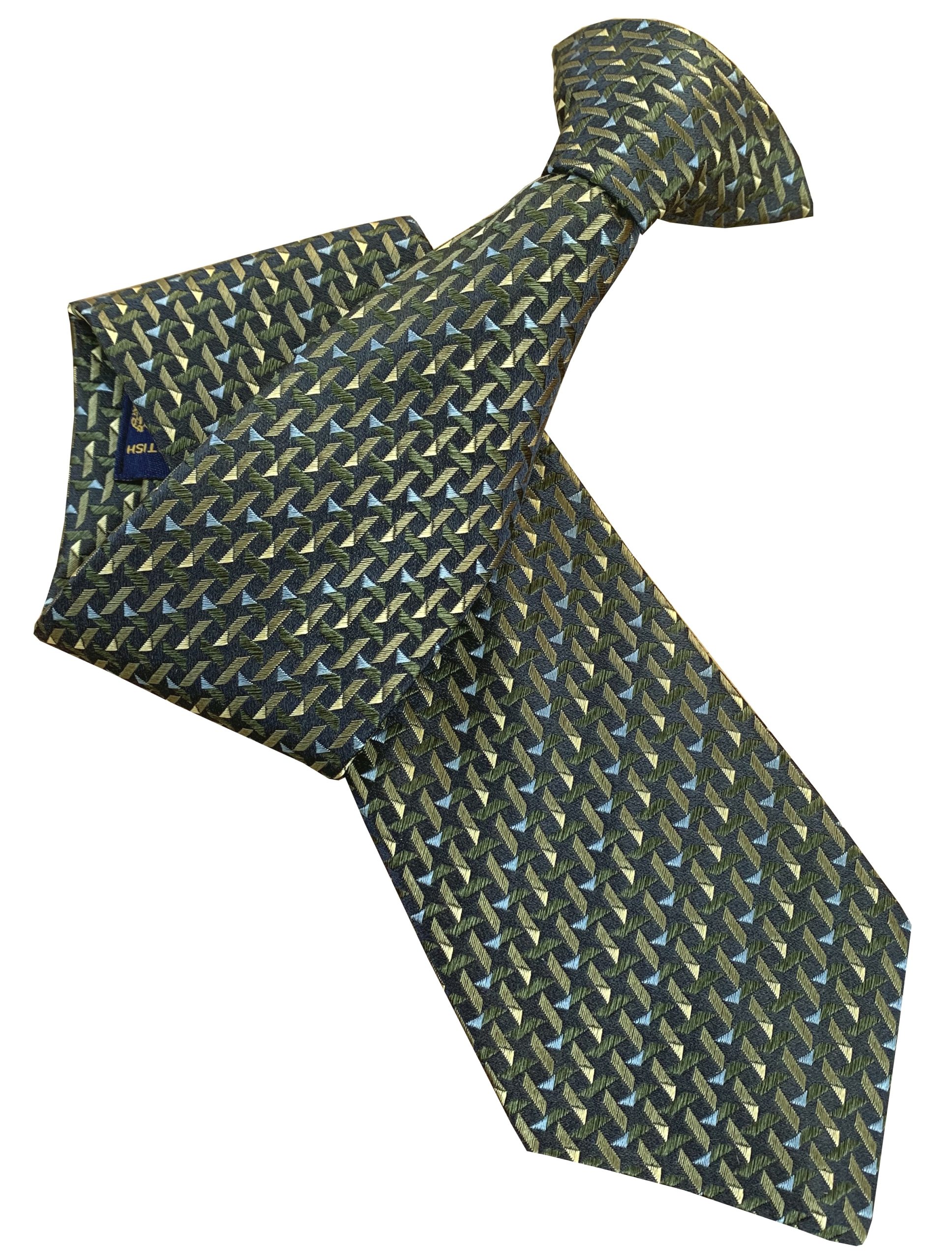 Navy Blue Clip On Tie with Green and Lime Treadplate Pattern Lethen Silk