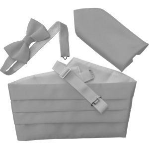 Satin Silver Italian Satin Wedding Cummerbund and Bow Tie Set