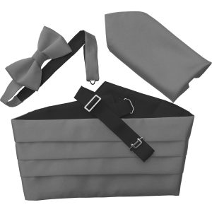 Satin Slate Italian Satin Wedding Cummerbund and Bow Tie Set