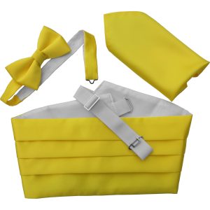 Satin Yellow Italian Satin Wedding Cummerbund and Bow Tie Set