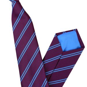 Claret and Sky Double Stripe Clip On Tie
