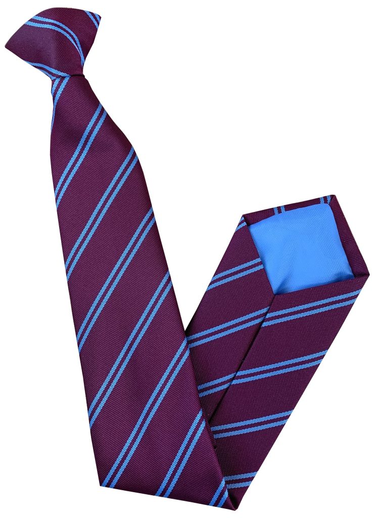 Claret and Sky Double Stripe Clip On Tie