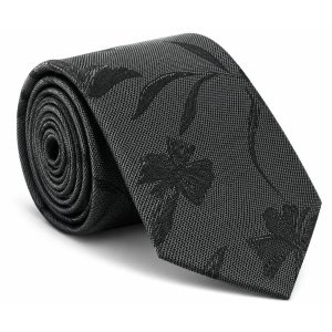 Slate with Black Flower Floral Pattern Skinny Tie