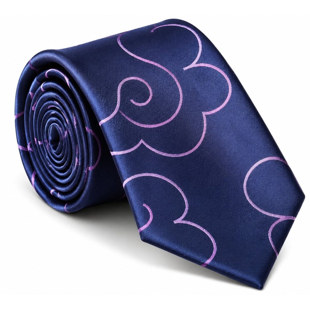 Navy Blue with Lilac Large Floral Outline Design Skinny Tie