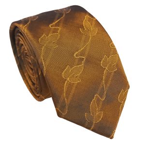 Bronze with Ivy Leaf Floral Pattern Skinny Tie