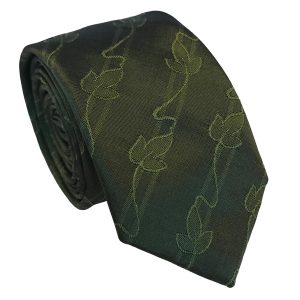 Green with Ivy Leaf Floral Pattern Skinny Tie