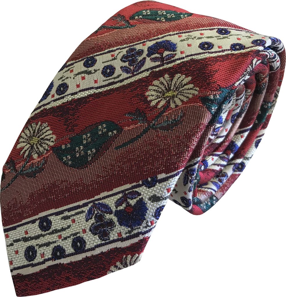Red and Cream Floral Stripe Skinny Tie
