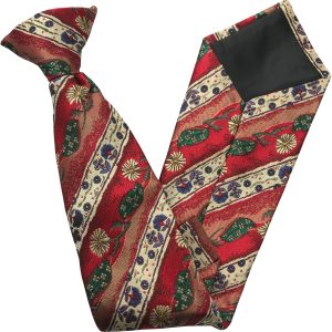Red and Cream Floral Stripe Clip On Tie