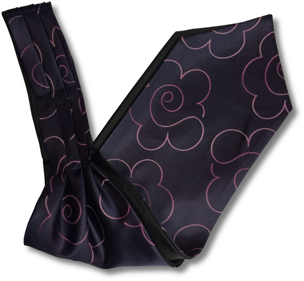 Navy Blue with Lilac Large Floral Outline Design Ascot Cravat