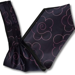 Navy Blue with Lilac Large Floral Outline Design Ascot Cravat