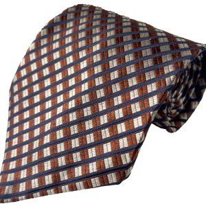 Copper Tan Kipper Tie with Navy Blue Stripe Lethen Silk