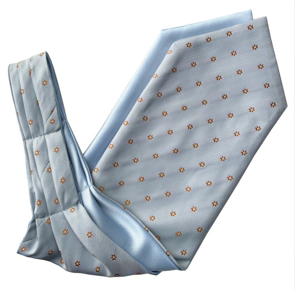 Baby Blue with Small Bronze Flowers Floral Design Ascot Cravat