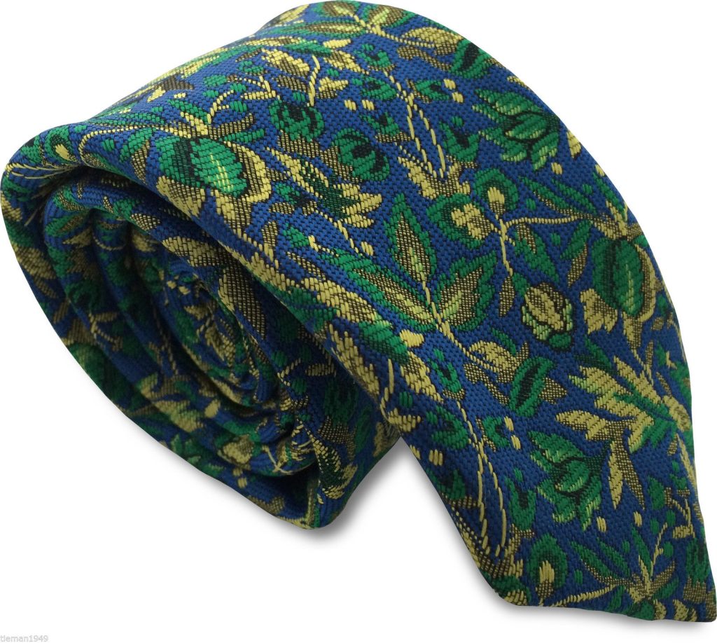 Royal Blue with Green and Yellow Floral Pattern Skinny Tie