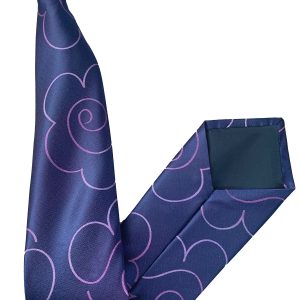 Navy Blue with Lilac Large Floral Outline Design Clip On Tie