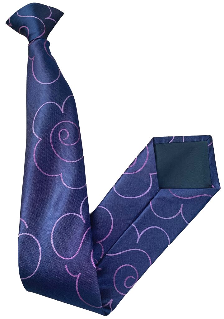 Navy Blue with Lilac Large Floral Outline Design Clip On Tie