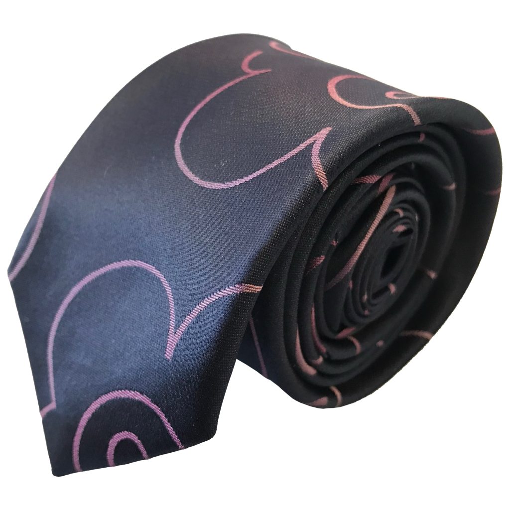 Navy Blue with Lilac Floral Outline Mens Tie Silk 3 inch wide