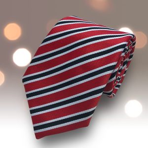 Narrow Stripe Red, Black and White Mens Tie